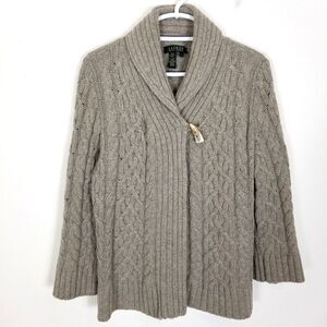 Lauren  Ralph Lauren  Women Angora Wool Blend Cardigan Sweater Sz L Cable Knit